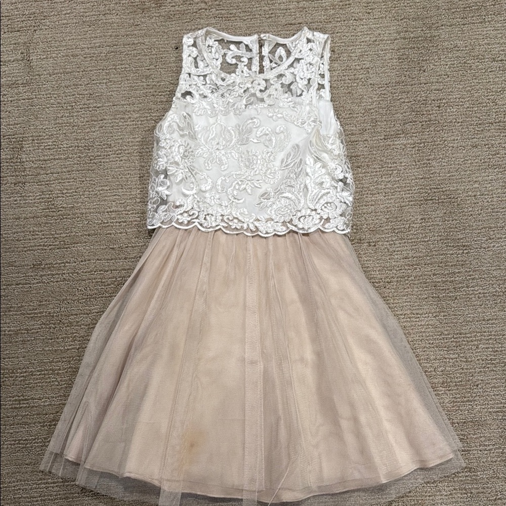 Elegant White and Cream Lace Kids Dress